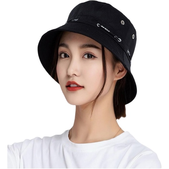 Unisex Black Sporty Bucket Hat with Eyelet Details - Picture 5 of 6